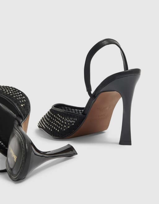 River Island Diamante slingback court heels in black, 3 of 4