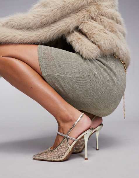 River Island diamante slingback heel in gold - view 1