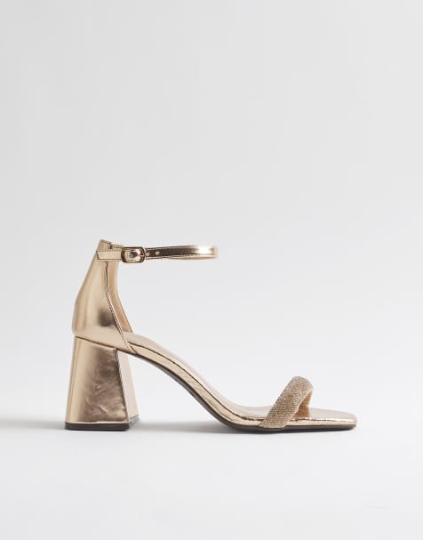 River Island Diamante strap block heel sandals in rose gold - view 1