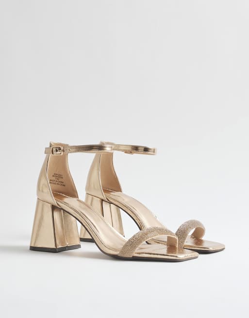 River Island Diamante strap block heel sandals in rose gold, 2 of 4