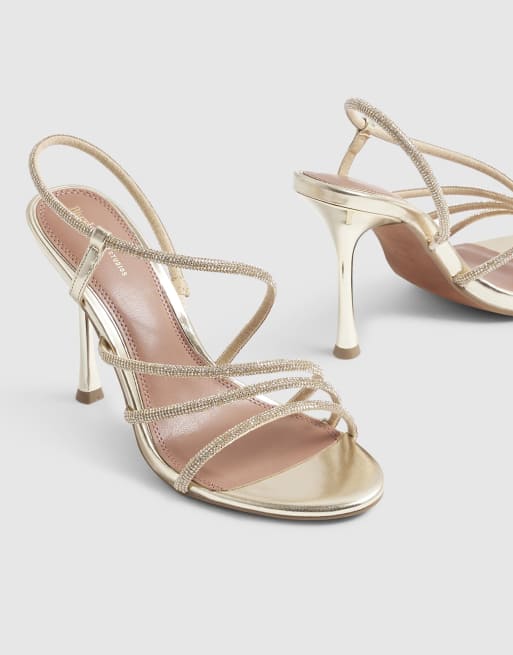 River Island Diamante strappy heeled sandals in gold, 4 of 4