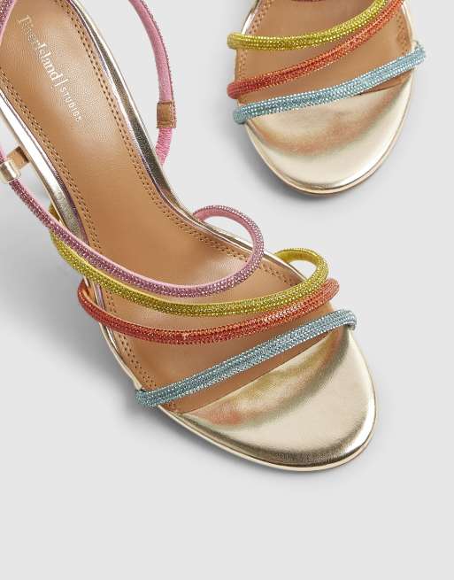River Island Diamante strappy heeled sandals in multi colour, 4 of 4