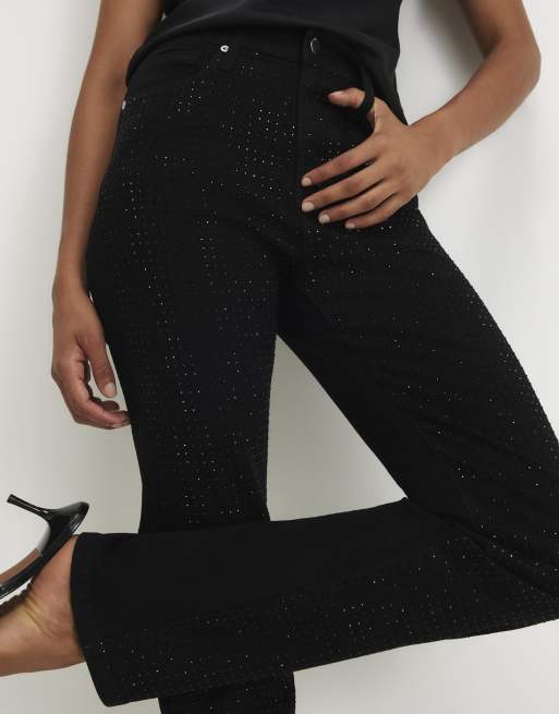 River Island Diamante stretch straight leg jeans in black, 3 of 4