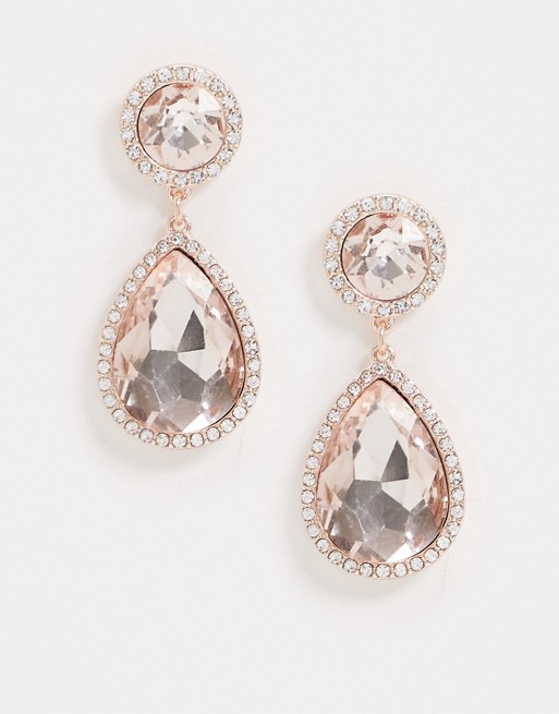 River Island diamante stud drop earrings in gold