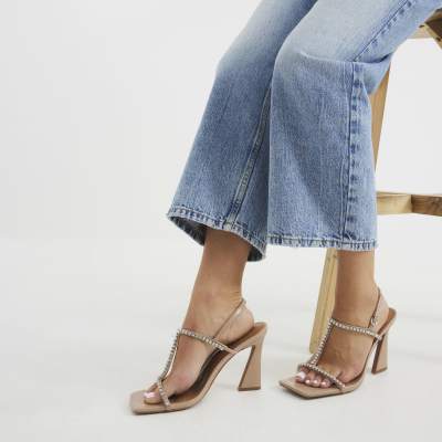  Diamante t bar heeled sandals  - light
