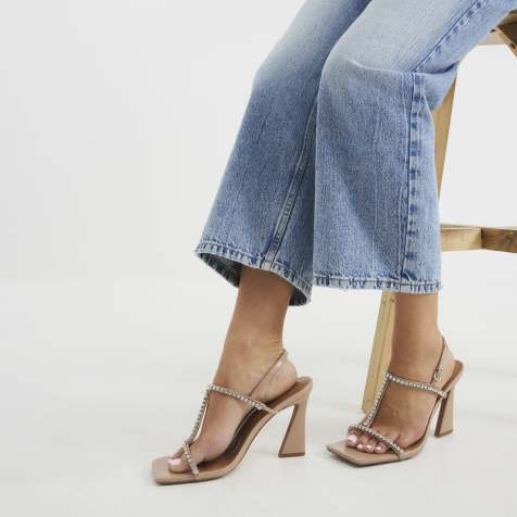 River Island Diamante t bar heeled sandals in pink - light - view 1