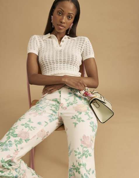 River Island Diamante trim crochet polo top in white - view 1
