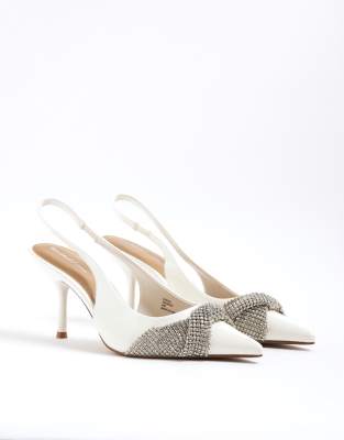  Diamante trim sling back heels 