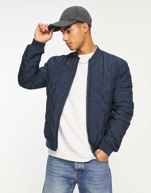 River Island Men's Quilted Bomber Jacket