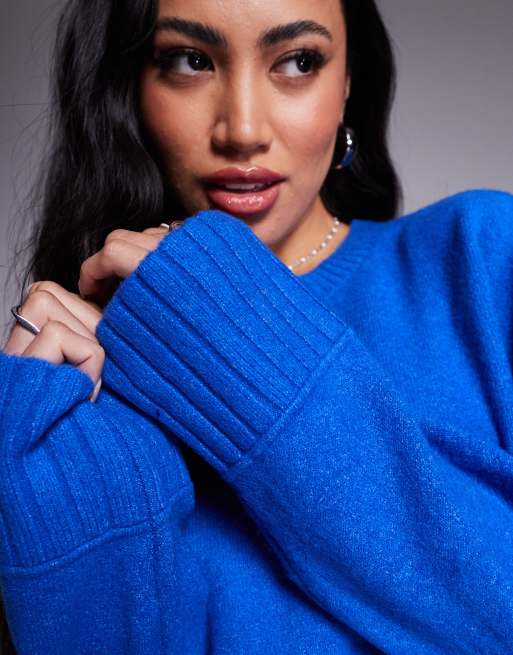 River Island – Dicker Pullover in Kobaltblau mit kurzem Schnitt ASOS