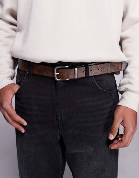 River Island distressed casual leather belt in brown - view 1