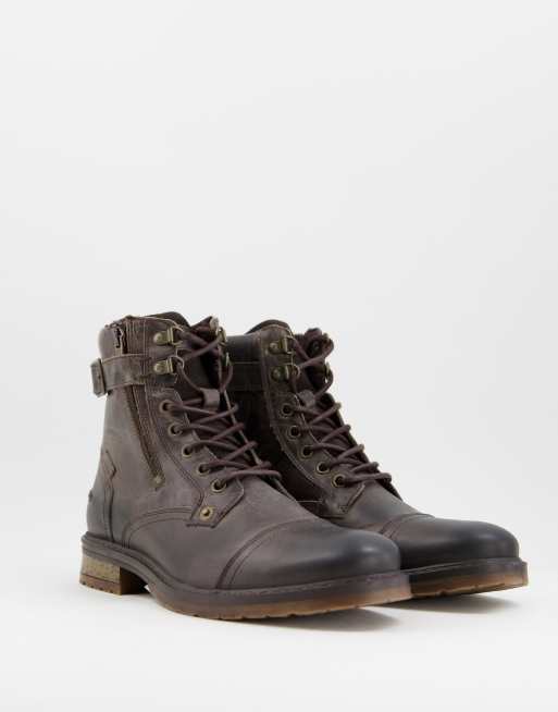 River Island - Distressed laarzen met gesp in bruin