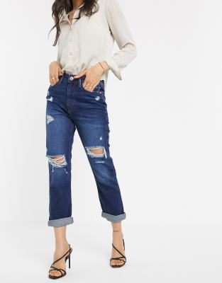 dark wash mom jeans ripped