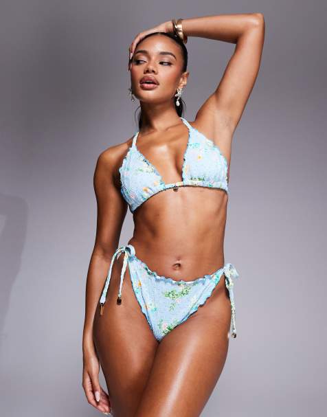 River Island ditsy floral bikini brief in blue - view 1