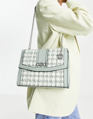 River Island dogtooth boucle shoulder bag in green