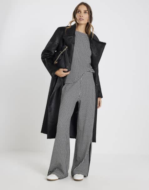 River Island Dogtooth print pull on trousers in black - view 1