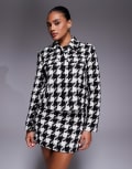 [River Island] River Island dogtooth two pocket cropped jacket in black 14 BLACK