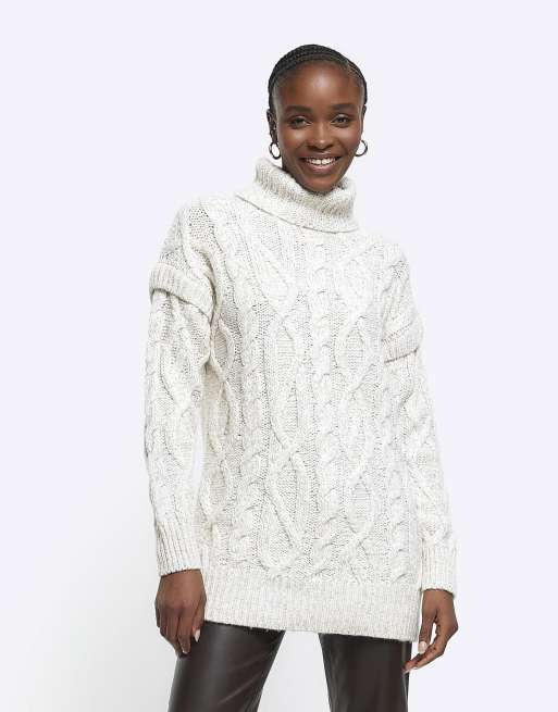 River Island - Dolcevita color crema in maglia lavorata a trecce