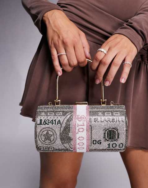 River Island dollar bill heatseal clutch bag in silver - view 1
