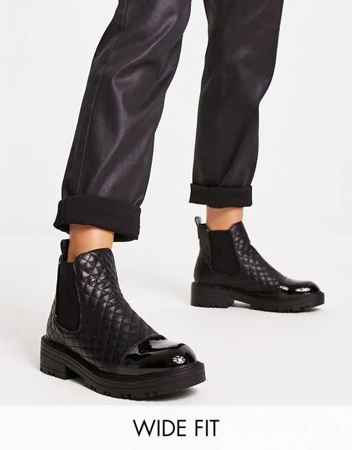 River Island - Doorgestikte chelsea boots met brede pasvorm in zwart