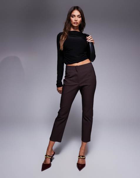 River Island – Dopasowane brązowe spodnie capri w prążki - view 1