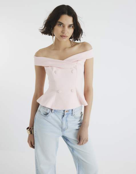 River Island Double breasted bardot top in pink - light - view 1