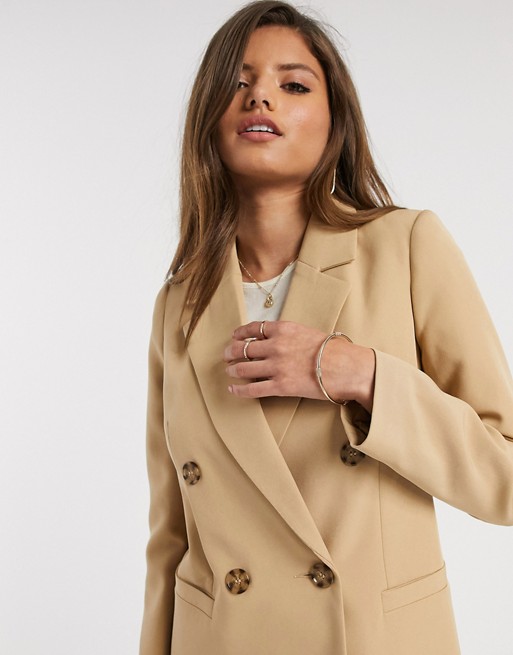River Island double breasted blazer in camel
