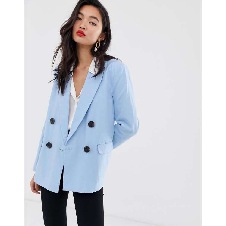 Women's Light Blue Single Breasted Longline Blazer