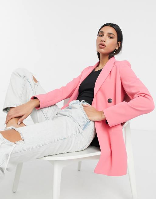 River Island double breasted blazer in pink | ASOS