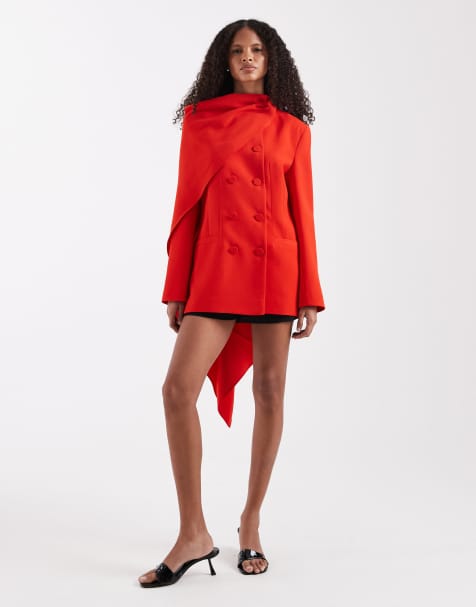 River Island double breasted cape detail blazer in red - view 1