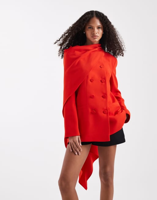 River Island double breasted cape detail blazer in red, 4 of 4