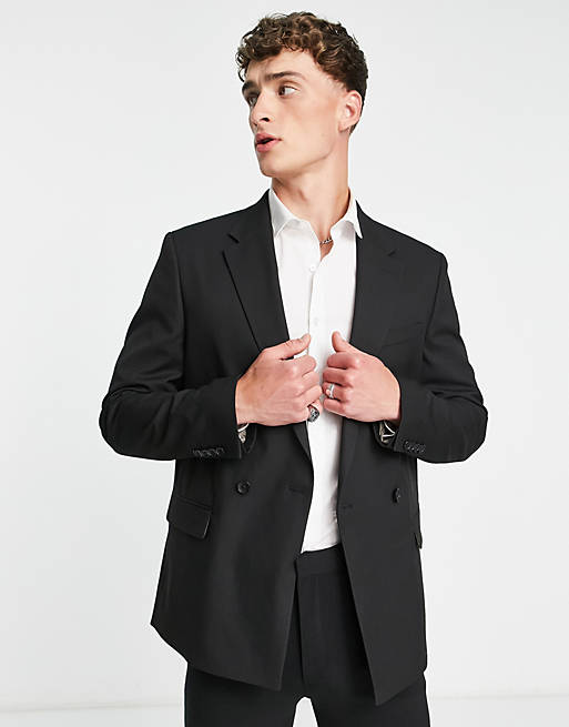 River Island double breasted jacket in black | ASOS
