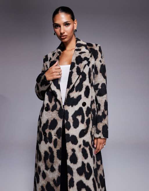 River Island - Double breasted jas met geborstelde luipaardprint in bruin, 2 van 4