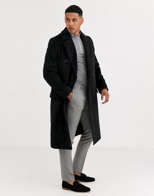 River Island double breasted overcoat in black | ASOS