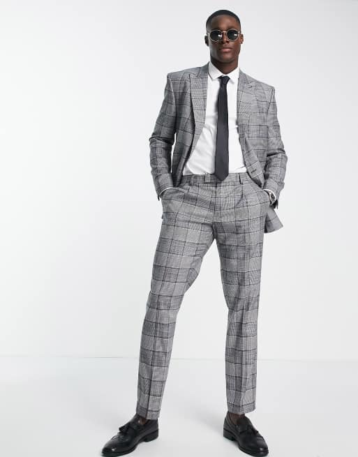 River Island double breasted plaid suit jacket in gray, 2 of 4