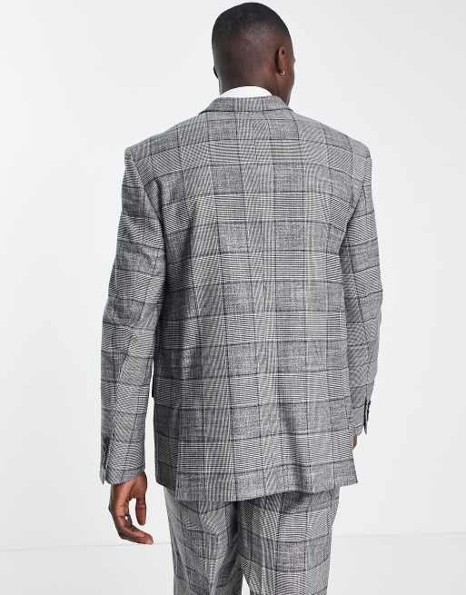 River Island double breasted plaid suit jacket in gray, 4 of 4