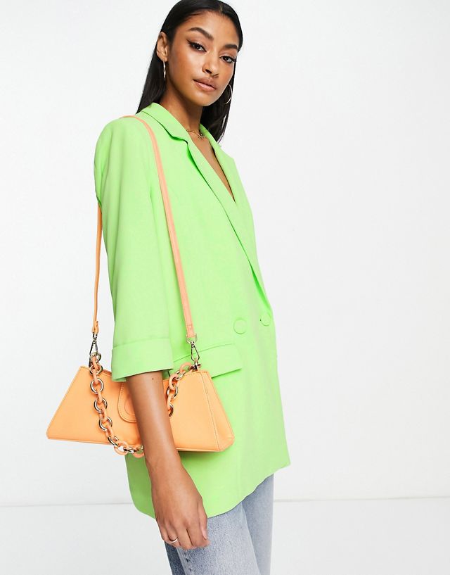 River Island double breasted ruched sleeve blazer in bright green - part of a set