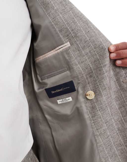 River Island double breasted slim linen suit jacket in grey pinstripe, 4 of 5