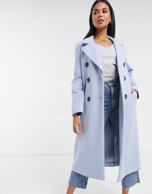 River Island double breasted tailored coat in blue | ASOS