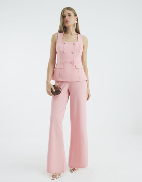 River Island Double breasted waistcoat jumpsuit in coral - view 1
