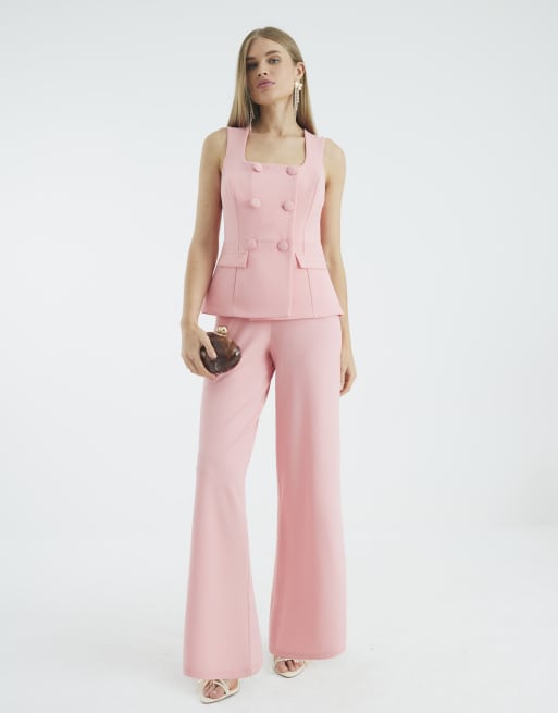 River Island Double breasted waistcoat jumpsuit in coral