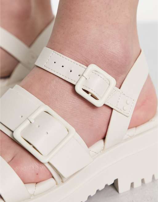 River Island double buckle sandal in cream ASOS