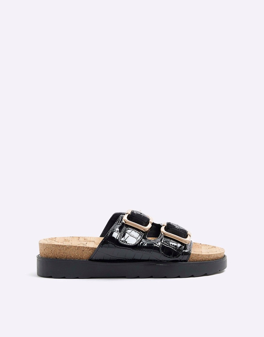 River Island Double buckle sandals in black