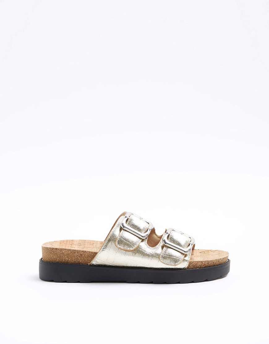 River Island Double buckle sandals in gold