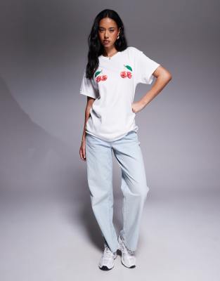 River Island Double Cherry T-shirt In White