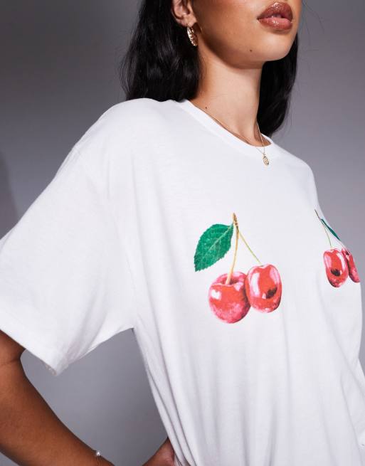 River Island double cherry t-shirt in white, 3 of 4