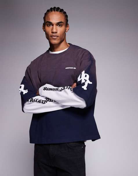 River Island double layer acid washed gothic t-shirt in medium purple - view 1