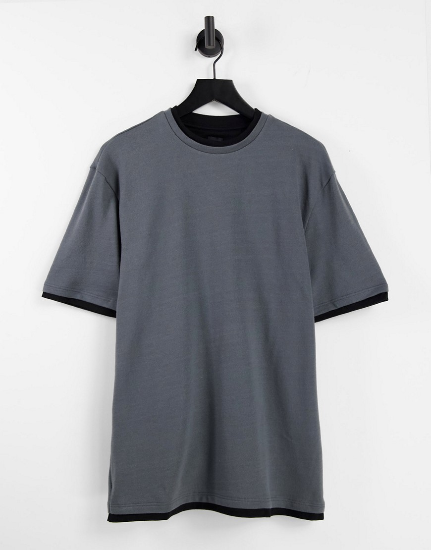 River Island double layer block t-shirt in gray-Grey