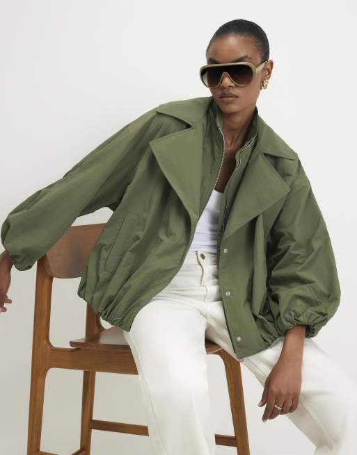 River Island Double layer bubble hem jacket in khaki , 2 of 3