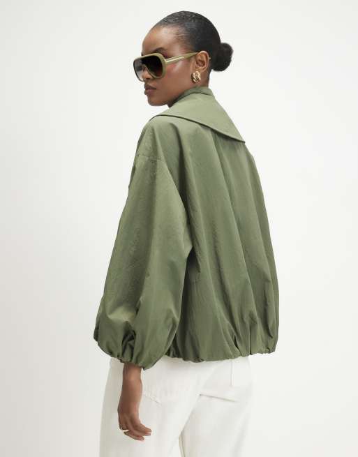 River Island Double layer bubble hem jacket in khaki , 3 of 3